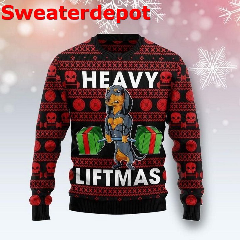 Dachshund heavy liftmas Christmas sweater