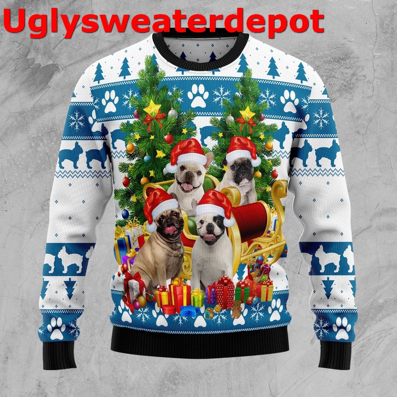 French bulldog greeting Christmas sweater