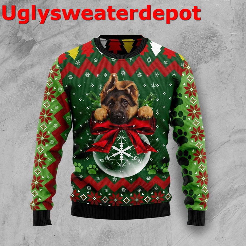 German shepherd green ugly Christmas sweater