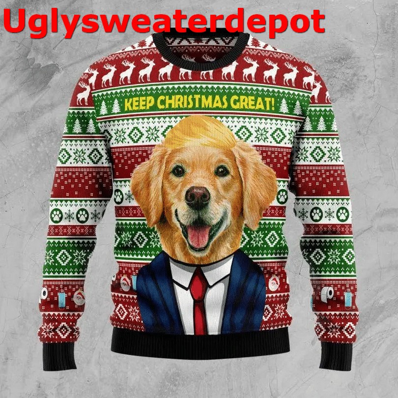 Golden retriever dog keep Christmas great Christmas sweater