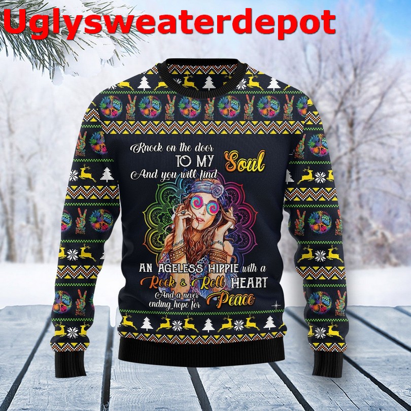 Hippie Peace Sign Ugly Christmas Sweater Hippie Peace Sign Ugly Christmas Sweater