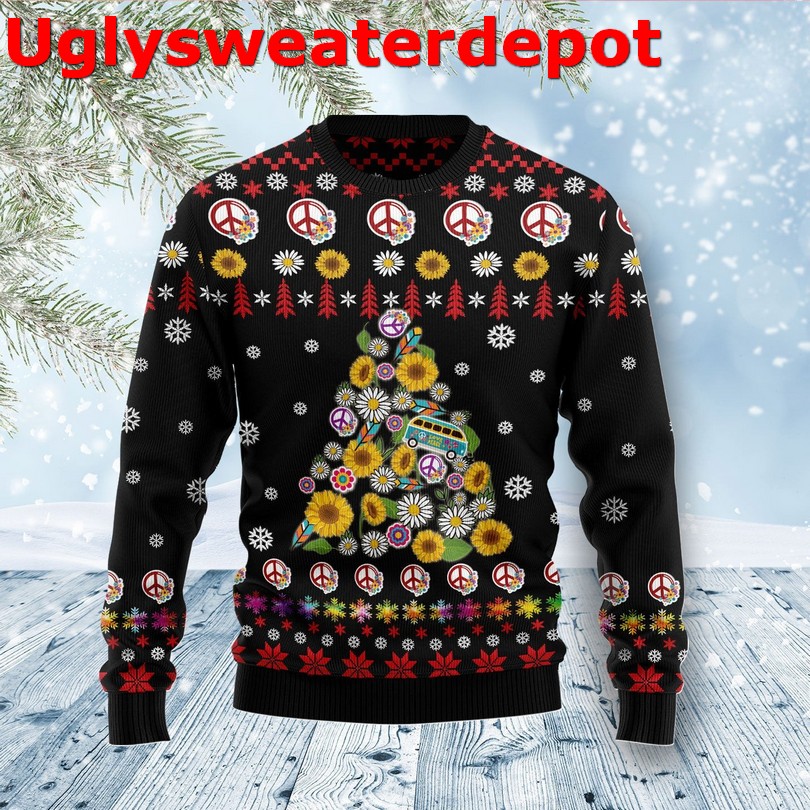 Hippie Santa Claus Peace And Love Funny Ugly Christmas Sweater Hippie Santa Claus Peace And Love Funny Ugly Christmas Sweater